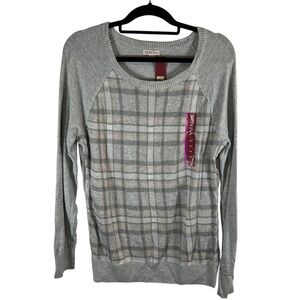 Merona Womens Gray Plaid Raglan Long Sleeve Pullover Sweater XXL New